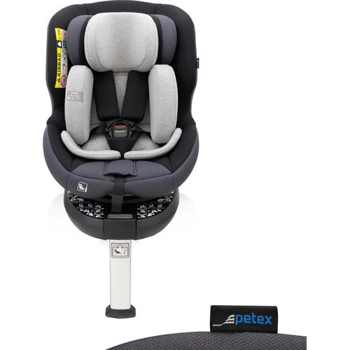 Auto-Kindersitz 360° drehbar mit ISOFIX & Stützfuß, i-Size Norm nach ECE R129 für Kinder von ca. 40-135 cm, mitwachsender Kinderautositz, grau |King von PETEX