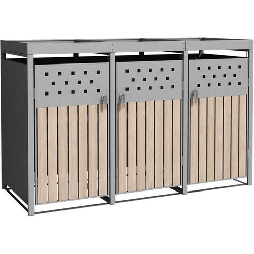 Mülltonnenbox Müllbox Mülltonnenverkleidung 3 Türen Pflanzdach Edelstahl RAL9007