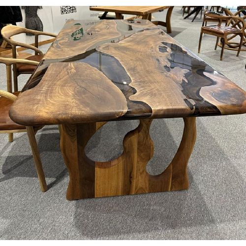 Casa Padrino Luxus Massivholz Epoxidharz Esstisch Braun 200 cm