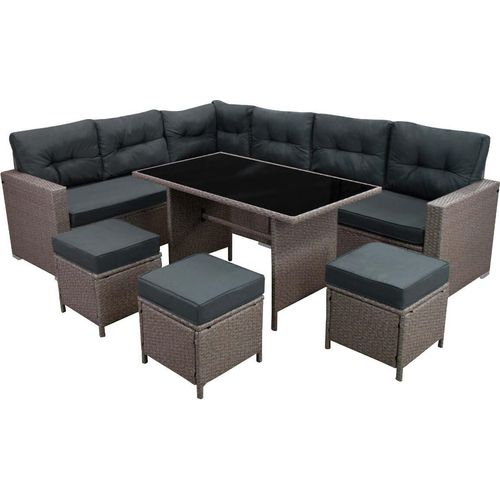 Sitzgruppe Lounge Gartenmöbel Sitzecke Rattan Polyrattan Gartengarnitur Grau