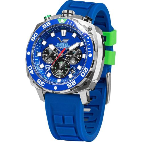 Vostok Europe Systema Periodicum Hydrogen Chronograph Herrenuhr inkl.2 Armbänder Blau Leder/Silikon - VK67-650A720