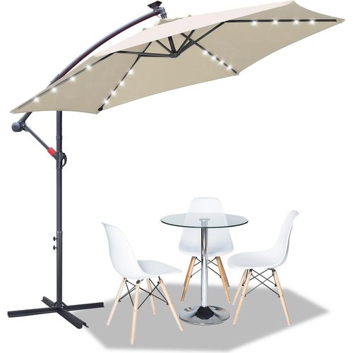 Sonnenschirm mit LED Beleuchtung Ampelschirm 350 cm Garten Schirm Pavillon - Beige