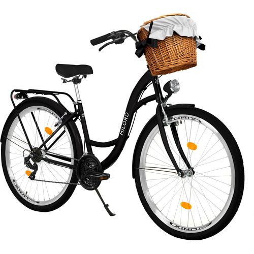 Milord Komfort Fahrrad Jugendräder Weidenkorb Damenfahrrad, 24 Zoll, Schwarz, 21 Gang Shimano