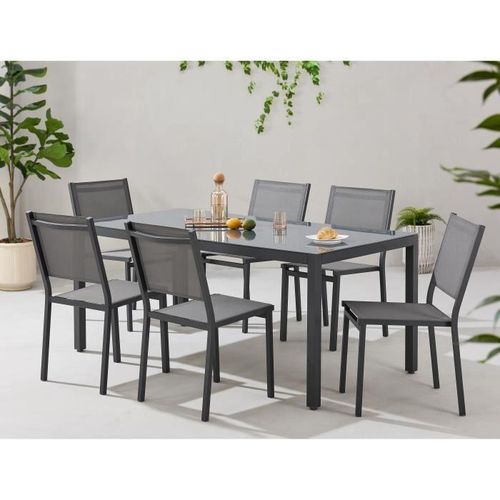 Garten-Essgruppe: 160 cm Tisch + 6 Stühle - Aluminiumstruktur - Anthrazitgrau