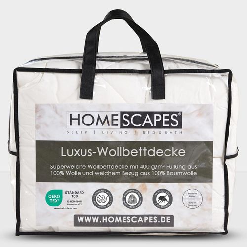 HOMESCAPES Schafwolldecke 260 x 240 cm - Schwere Bettdecke Herbst/Winter mit Wollfüllung