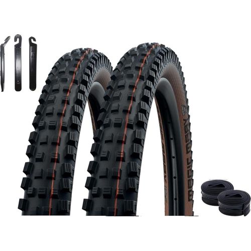 2 x Faltreifen Schwalbe Magic Mary Evolution Super Gravity E-50 Schwarz/Bronze 62-584 (27.5x2.40) + 2 x Schwalbe Schläuche AV19 inkl. Reifenheber