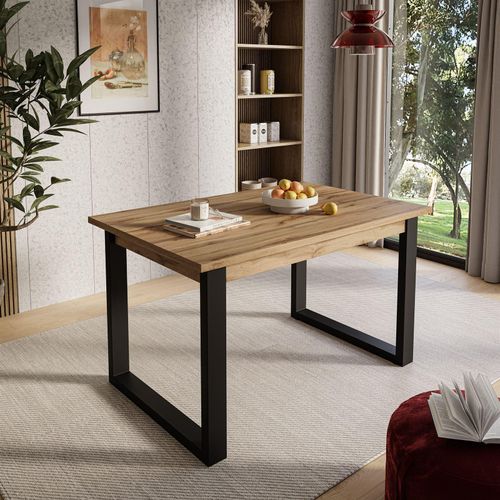 Tisch ART 125 cm unausklappbar Wotan Eiche, Untergestellfarbe: Schwarz, Esstisch