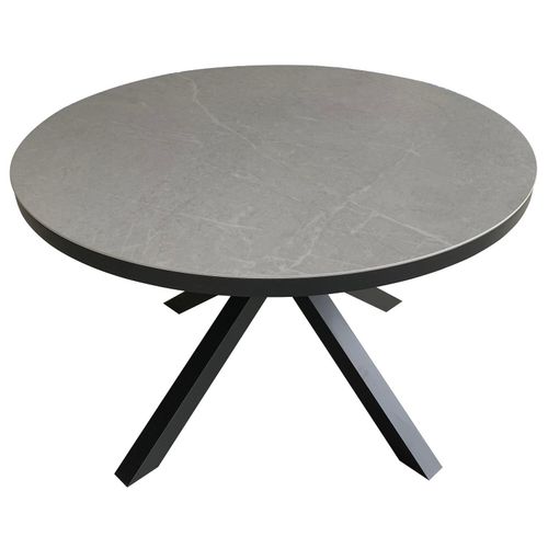 Tisch Almeria - 120 cm rund - gesinterter Stein hellgrau - Gestell Kreuz-Form