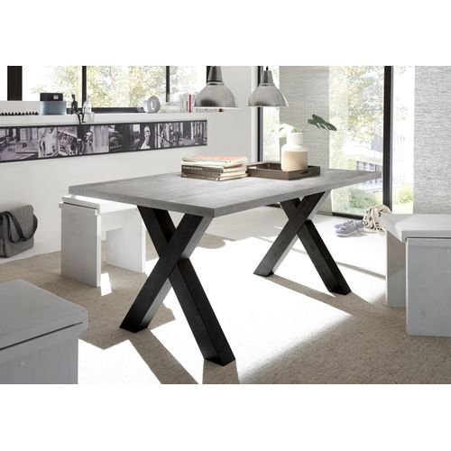 Esstisch ></noscript>Big System< in schwarzstahl / beton - 180x75x90cm (BxHxT)