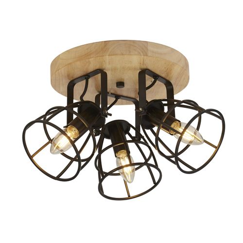 Deckenleuchte Industrial-Nordic Vision Stahl Schwarz Braun 3 Lichter E14