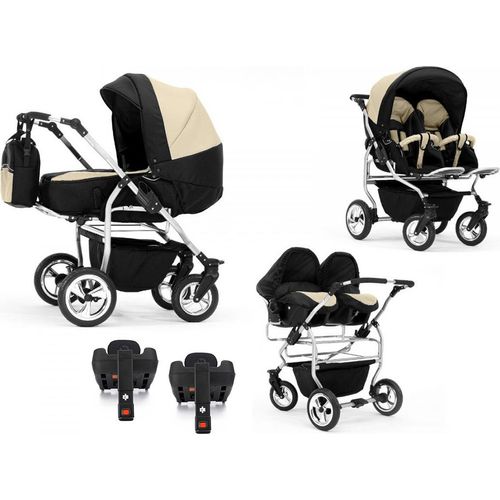 Zwillingskinderwagen 5 in 1 Duo inkl. Autositze und Iso Bases - 14 Teile - in 20 Farben