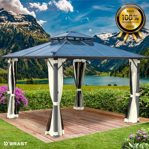 Alu Pavillon PAGODE 3,5x3,5m beige mit Moskitonetz