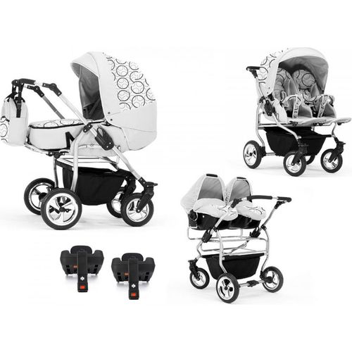 Zwillingskinderwagen 5 in 1 Duo inkl. Autositze und Iso Bases - 14 Teile - in 20 Farben