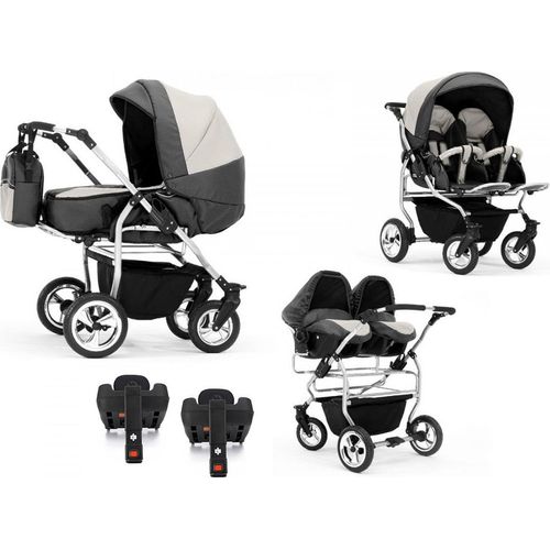 Zwillingskinderwagen 5 in 1 Duo inkl. Autositze und Iso Bases - 14 Teile - in 20 Farben