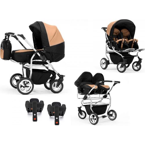 Zwillingskinderwagen 5 in 1 Duo inkl. Autositze und Iso Bases - 14 Teile - in 20 Farben