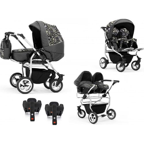 Zwillingskinderwagen 5 in 1 Duo inkl. Autositze und Iso Bases - 14 Teile - in 20 Farben
