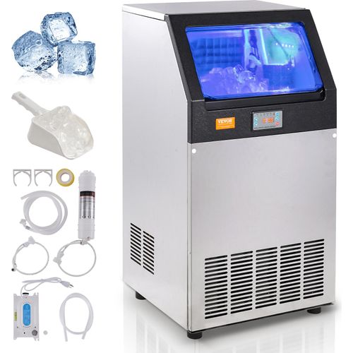 VEVOR Kommerzieller Eisbereiter, 45 kg/24 h, Eiswürfelmaschine, 55 Eiswürfel in 12–15 Minuten, Freistehender Schrank-Eisbereiter mit 15 kg Speicherkapazität, LED-Digitalanzeige