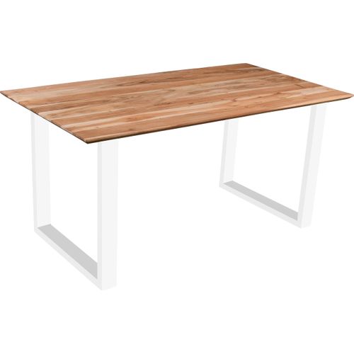 Esstisch 180x90 cm Akazie massiv eichenfarben schweizer Kante U-Gestell weiß DEAN