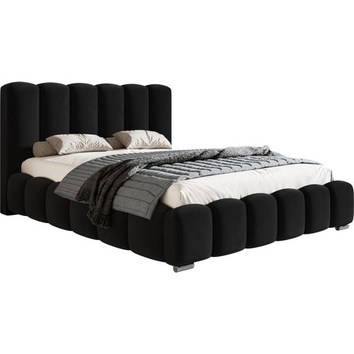 Polsterbett 180x200 Pearl mit Bettkasten - Doppelbett, Schlafzimmerbett, Lattenrost - Samtstoff, dicker Schaum (Schwarz - Amor Velvet 4322)