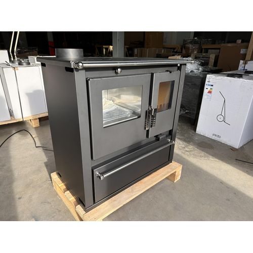 EEK A+ - Verso CS Plus Inox Küchenofen Kaminofen Holzherd 7.7 kW - Schwarze Seitenteile - Links