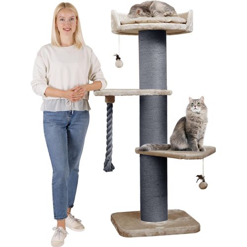 HAPPYPET Premium Kratzbaum Grosse Katzen Stabil 'Freddy' – 150 cm Großer Katzenbaum, Kletterbaum für Maine Coon, 20 cm Dicke Stämme - Cappuccino
