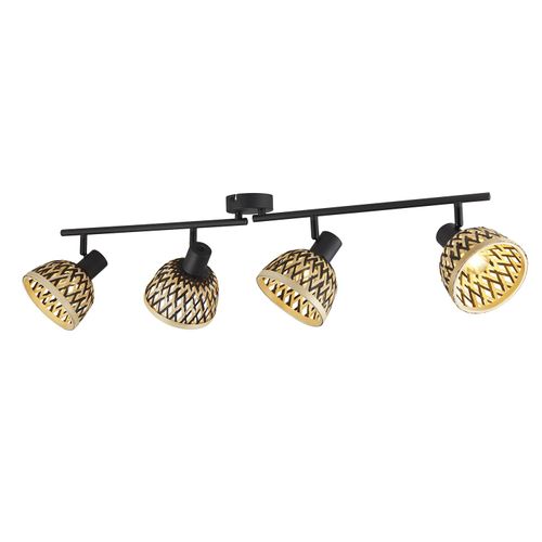 Deckenleuchte Industrial-Nordic Lance Stahl Schwarz Holz Braun 4 Lichter E14