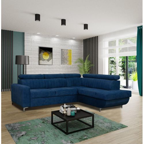 Ecksofa BEST rechts blau Monolith 77 mit Schlaffunktion und Bettkasten Sofa mit Verstellbare Kopfstützen
