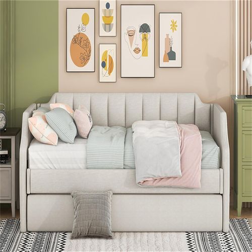 Gästebett 90 x 200(190) DAY-Betten, Gepolstertes Einzeltagesbett mit Rollbett, Beige