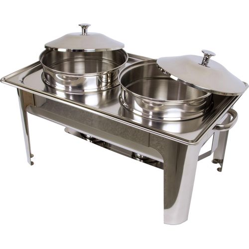 AcMax Edelstahl Speisenwärmer Runder Sossen Warmhaltebehälter Chafing Dish 2x 4,5 Liter