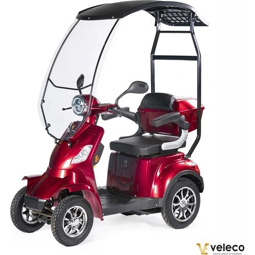 Veleco Faster - Elektromobil mit Dach und Windschutzscheibe - 4-Rad Seniorenmobil - Alarm - Fertig montiert und fahrbereit - Rückwärtsgang - (Rot)