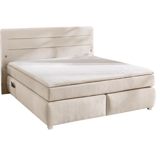 Boxspringbett - 180 x 200 cm - Beige - Webstoff - mit LED-Beleuchtung und USB-Anschluss