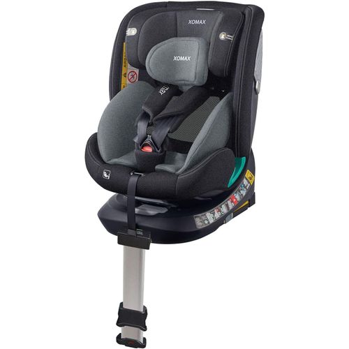 Auto Kindersitz / Sitzerhöhung drehbar 360° Grad mit Standfuß (Schwarz) für Kinder von ca. 15 Monate bis 12 Jahre / 9 bis 36 kg / ECE R129 (Klasse I, II, III) mit ISOFIX,Farbe:Grau