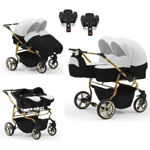 Zwillingskinderwagen 5 in 1 Duet Lux Goldedition inkl. Autositze und Iso Bases - 14 Teile - in 20 Farben