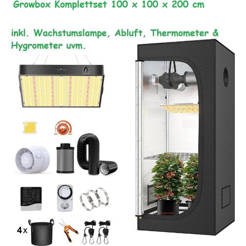 JUNG Gewächshaus Growbox Komplettset Anzuchtset mit Zuchtzelt 200W Lampe Anbau Pflanzen, BxTxH: 100x100x200,00 cm, Growbox, Gewächshaus Komplett Set