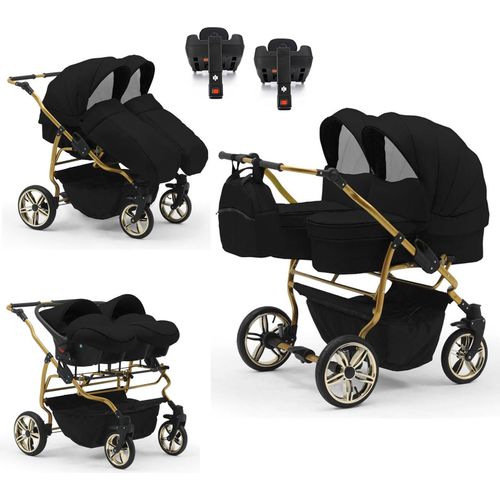 Zwillingskinderwagen 5 in 1 Duet Lux Goldedition inkl. Autositze und Iso Bases - 14 Teile - in 20 Farben