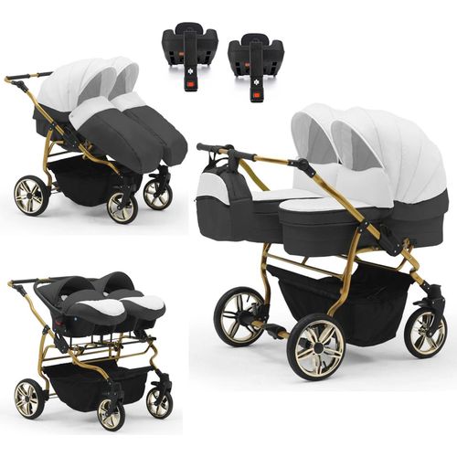 Zwillingskinderwagen 5 in 1 Duet Lux Goldedition inkl. Autositze und Iso Bases - 14 Teile - in 20 Farben