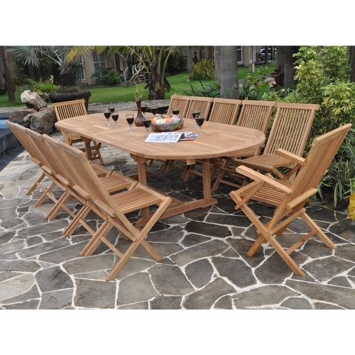 Sitzgruppe Teak 10+2 Stühle + Tisch Mantua Massivholz Wetterfest
