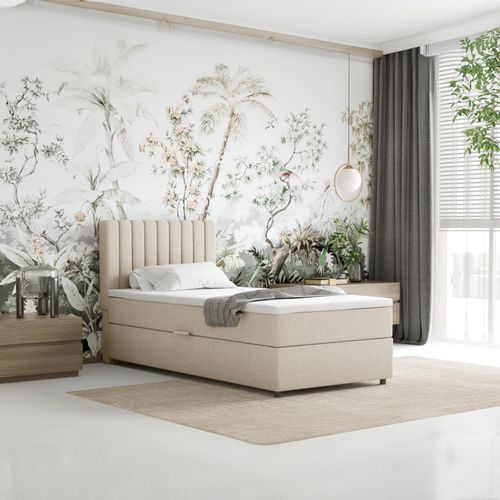 Boxspringbett 90x200 EVEREST, mit Topper, mit Bettkästen, Einzelbett, Beige, Panda Möbel