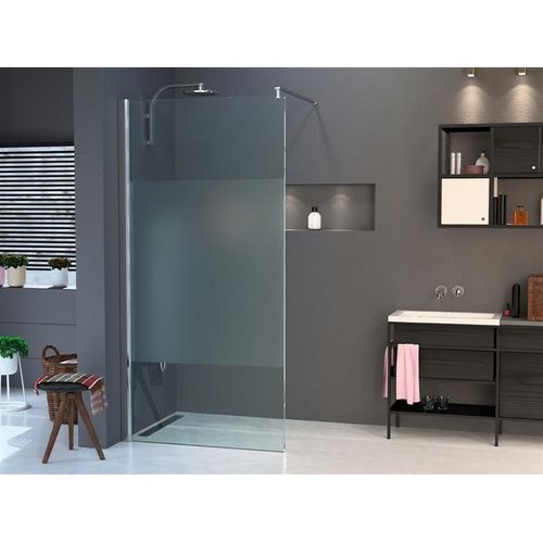 Glasplatte24 110x200cm Walk in Dusche in Satinierter Mittelstreifen 10mm ESG Duschwand, Nano Glas Duschabtrennung