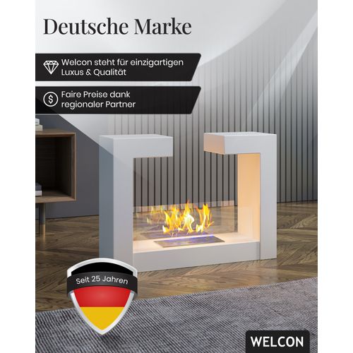 Bioethanol Kamin & Fireplace Göteborg | Ethanol Standkamin | Raumtrenner oder Einbaukamin in weiß | Sicherheitsbrenner