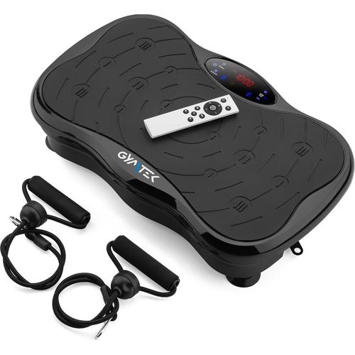 Gymtek® Vibrationsplatte Vibrotrainer - bis 180kg - 5 Ausbildungsprogramme, 99 Stufen - 2 Expanderbänder - Bluetooth, Fernbedienung, LCD, Lautsprecher