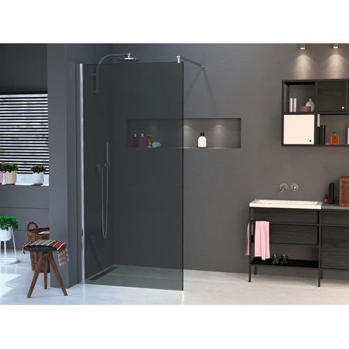 Glasplatte24 140x200cm Walk in Dusche in Grau 10mm ESG Duschwand, Nano Glas Duschabtrennung