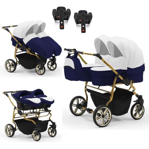 Zwillingskinderwagen 5 in 1 Duet Lux Goldedition inkl. Autositze und Iso Bases - 14 Teile - in 20 Farben