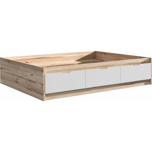 Bettgestell ></noscript>VANKKA< in Planked Eiche , Weiss - 150,5x43x194,9cm (BxHxT)