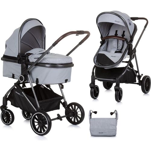 Chipolino Aura Faltbarer 3-in-1-Kinderwagen mit Wickeltasche Aschgrau Schwarz