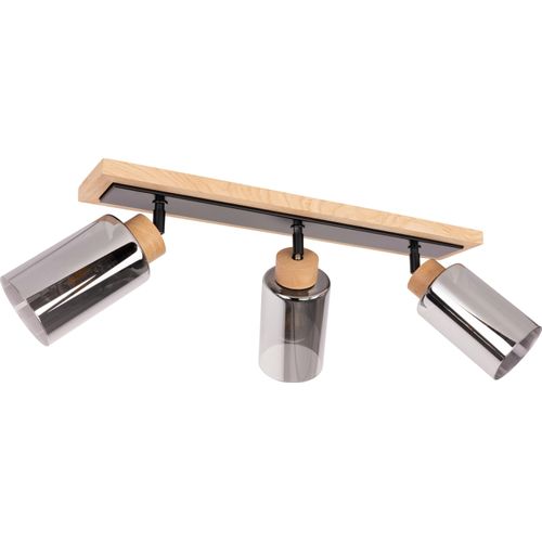 Deckenleuchte - Braun - Schwarz - B 59 cm - Holz - Metall - Rauchglas - 3-flammig