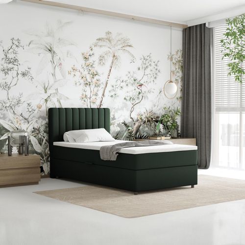 Boxspringbett 100x200 EVEREST, mit Topper, mit Bettkästen, Einzelbett, Dunkelgrün, Panda Möbel