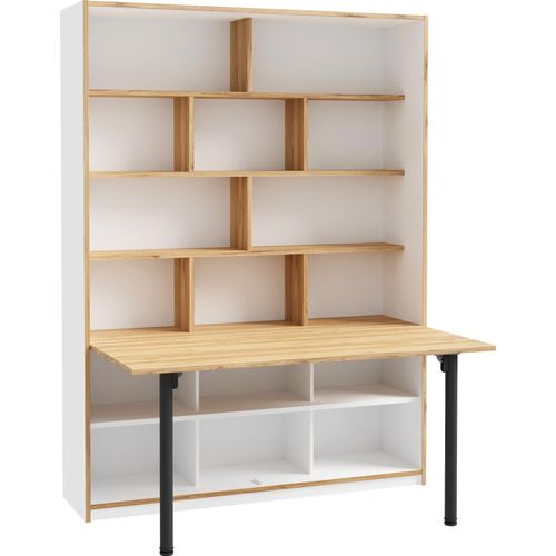 Regal-Schreibtisch ></noscript>SMARTROOM< in Weiss / Catania Eiche - 159,4x215x42 (BxHxT)