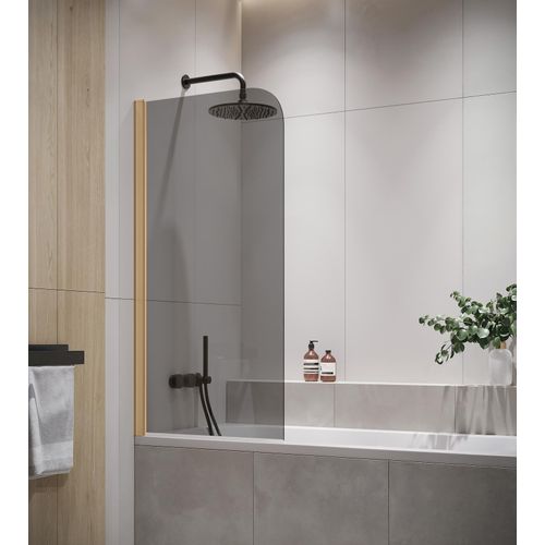 Badewanne Torino 5mm Grauglass - Gold - 60 x 140cm Duschwand Duschabtrennung Badewannenaufsatz