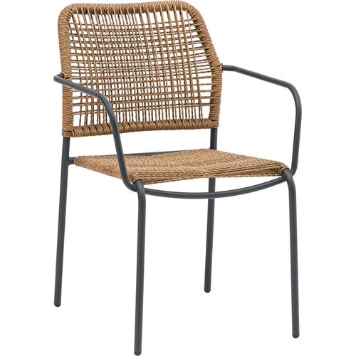Gartenstuhl - Anthrazit - Beige - Polyrattangeflecht - Stahlgestell - stapelbar